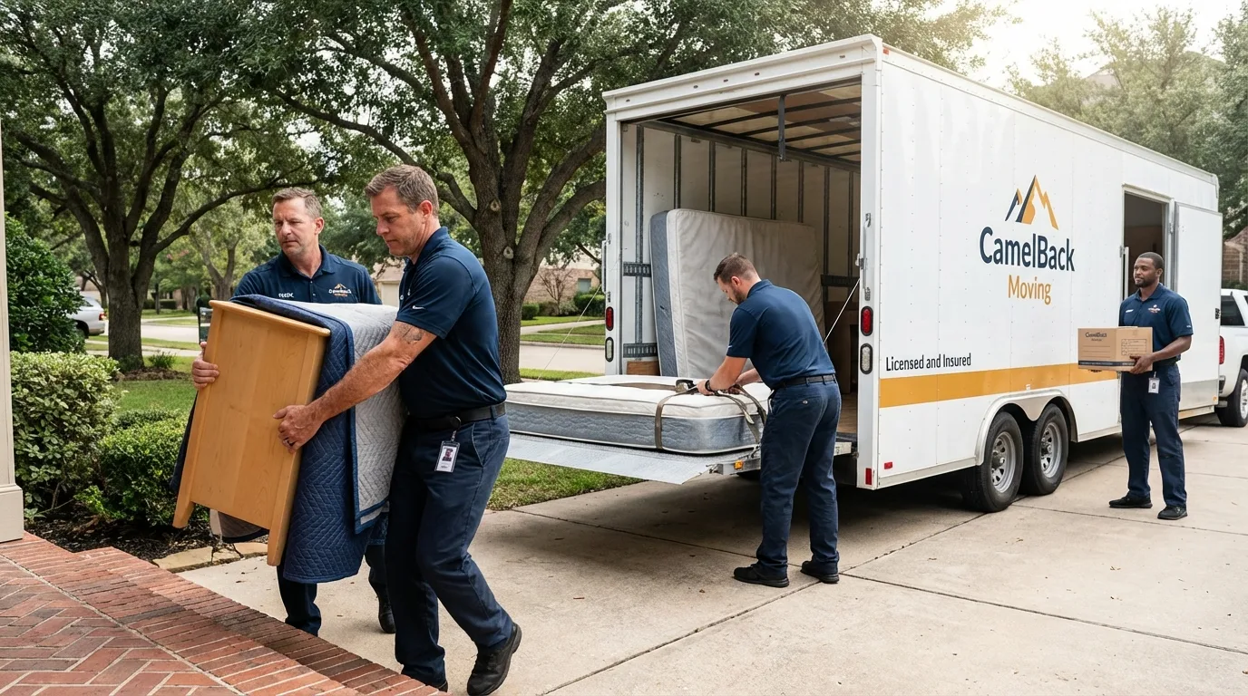 Crew loading residential truck for cross-state move from Mount Sterling, IL