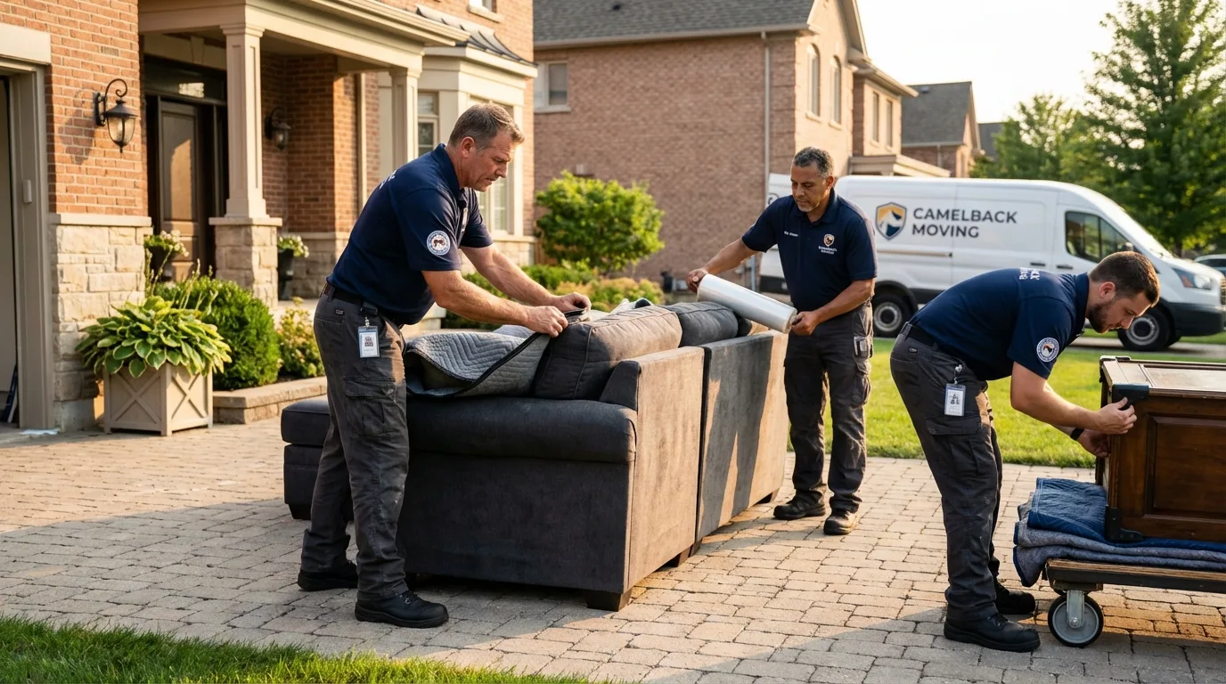 Large estate moving crew wrapping furniture in Mount Sterling, IL
