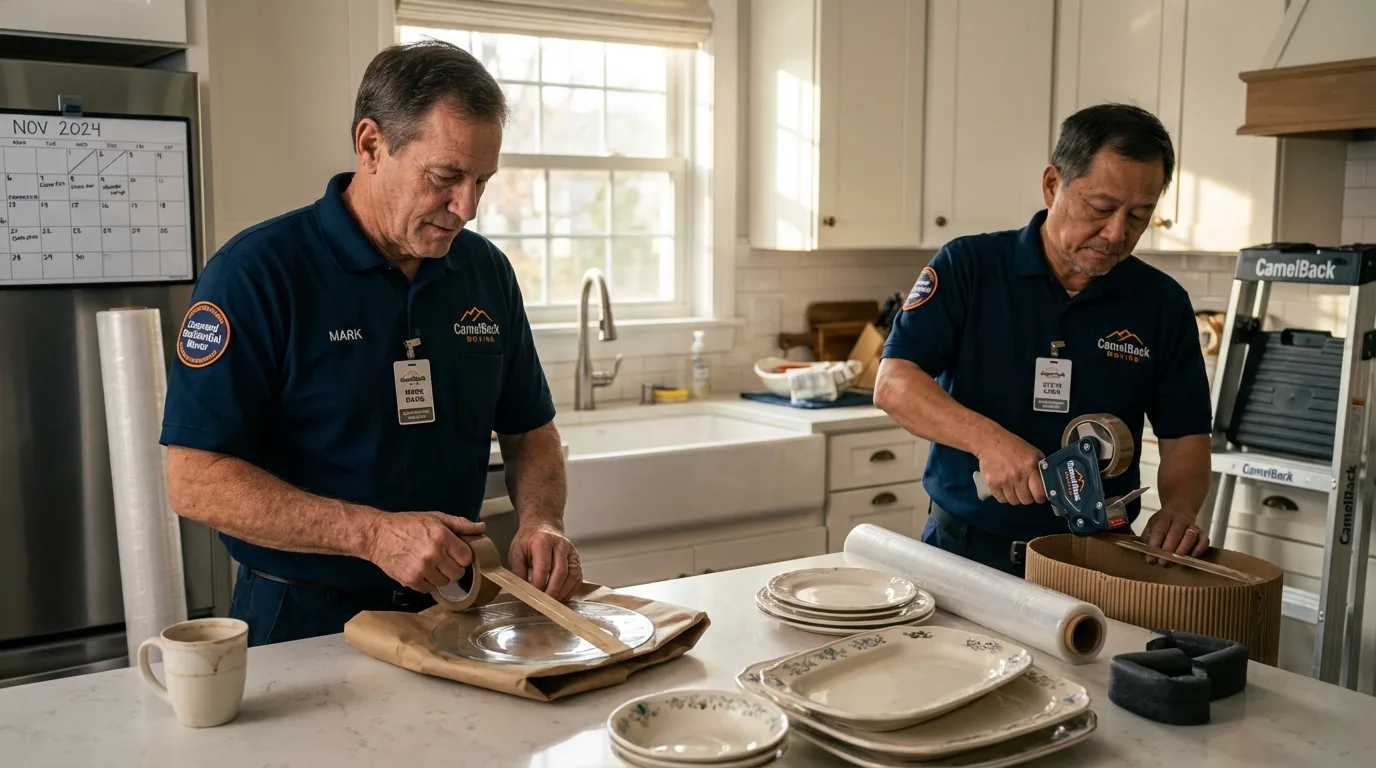 Professional crew packing kitchen dishware in Mount Sterling, IL